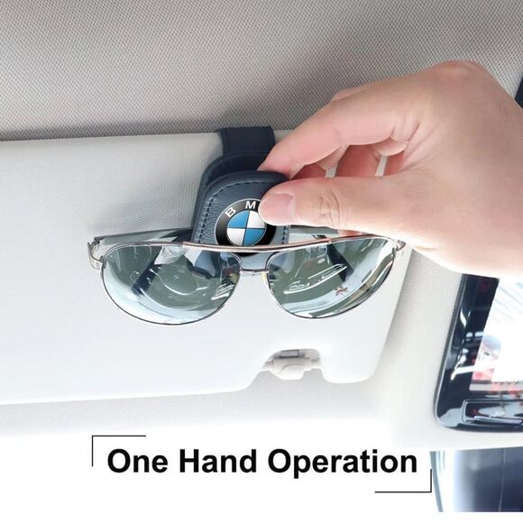 BMW Sunglass Holder for Car with Logo Black Leather NWT - Picture 8 of 12